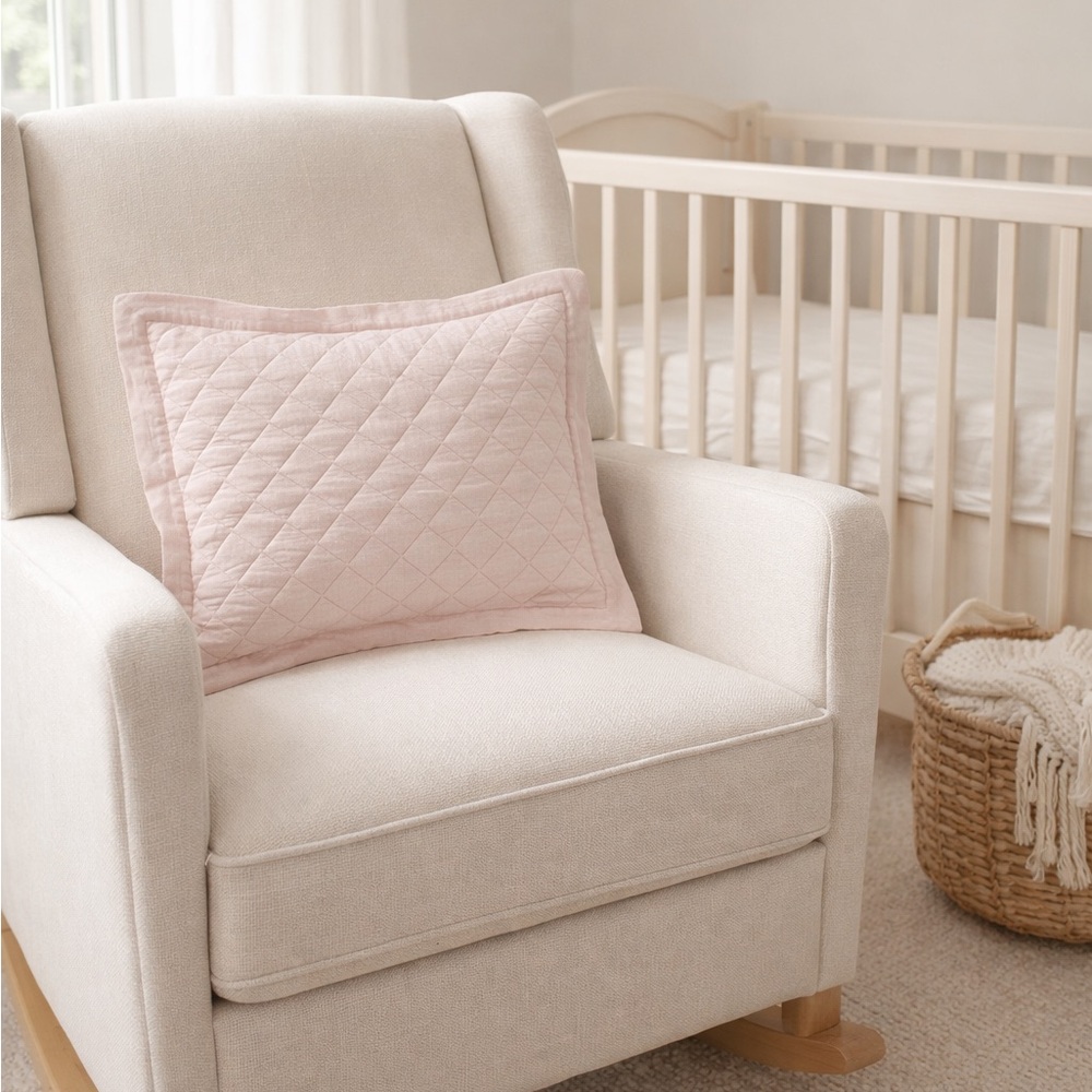 Pottery Barn Kids Pink Linen Diamond Quilted Pillow Sham Cover 12 x 16 inch